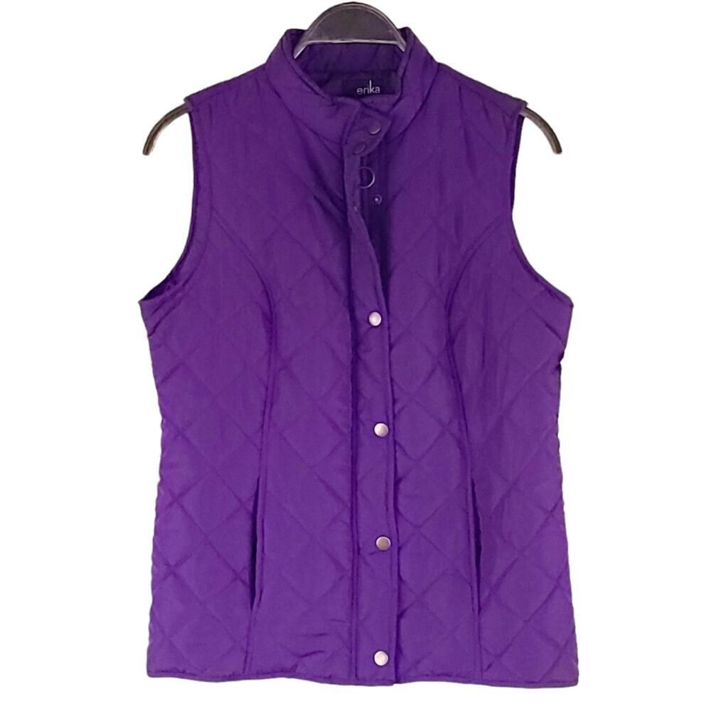 Erika Sloan Quilted Vest Zip-snap Front Purple Athleisure Outdoor Fall